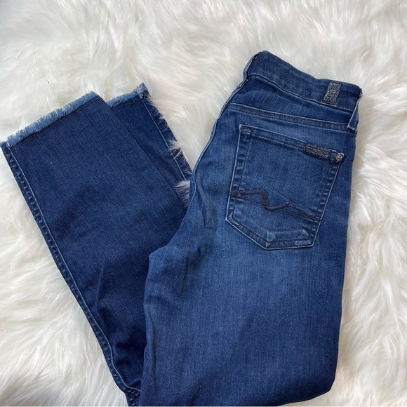 7 For All Mankind Blue Skinny Jeans Premium Fit Size 27 - Picture 1 of 8